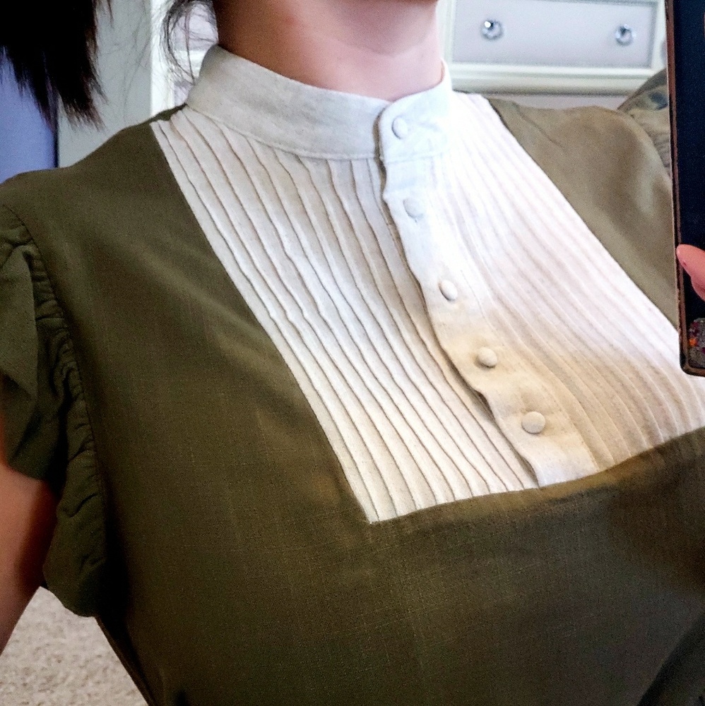 😻😻 S/M/L OLIVE GREEN TIE BOHO TOP - Picture 3 of 4